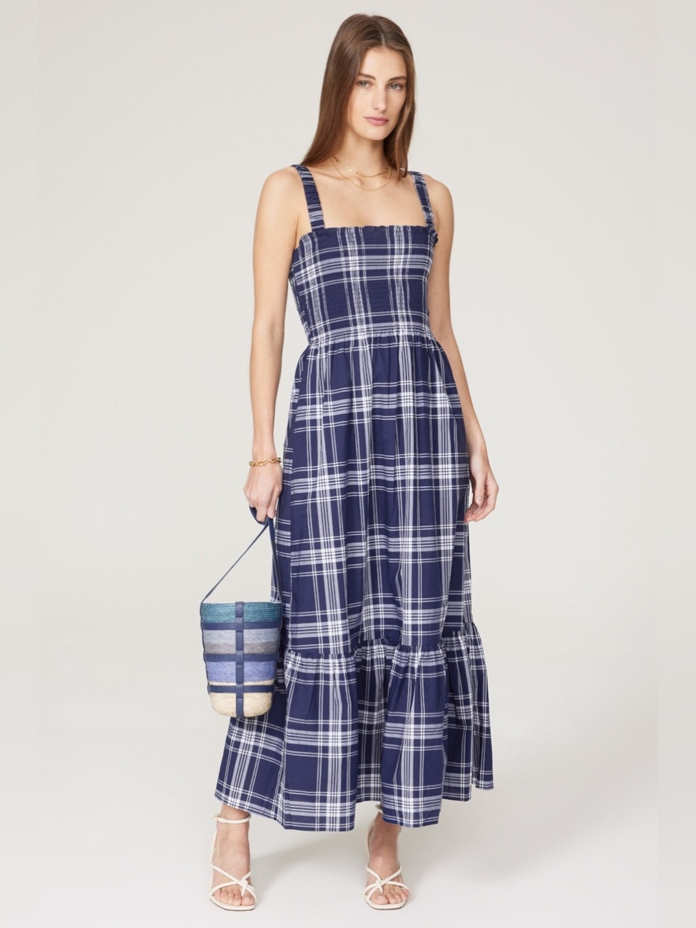 Hill house Plaid Anjuli The Nap Navy Square-Neck Maxi Dress - Picture 6 of 9